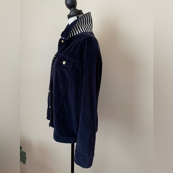 ST.JOHN SPORT by Marie Gray Cotton Blend Velvet Jacket Gold-Buttons Blue Sz.M - Picture 3 of 11